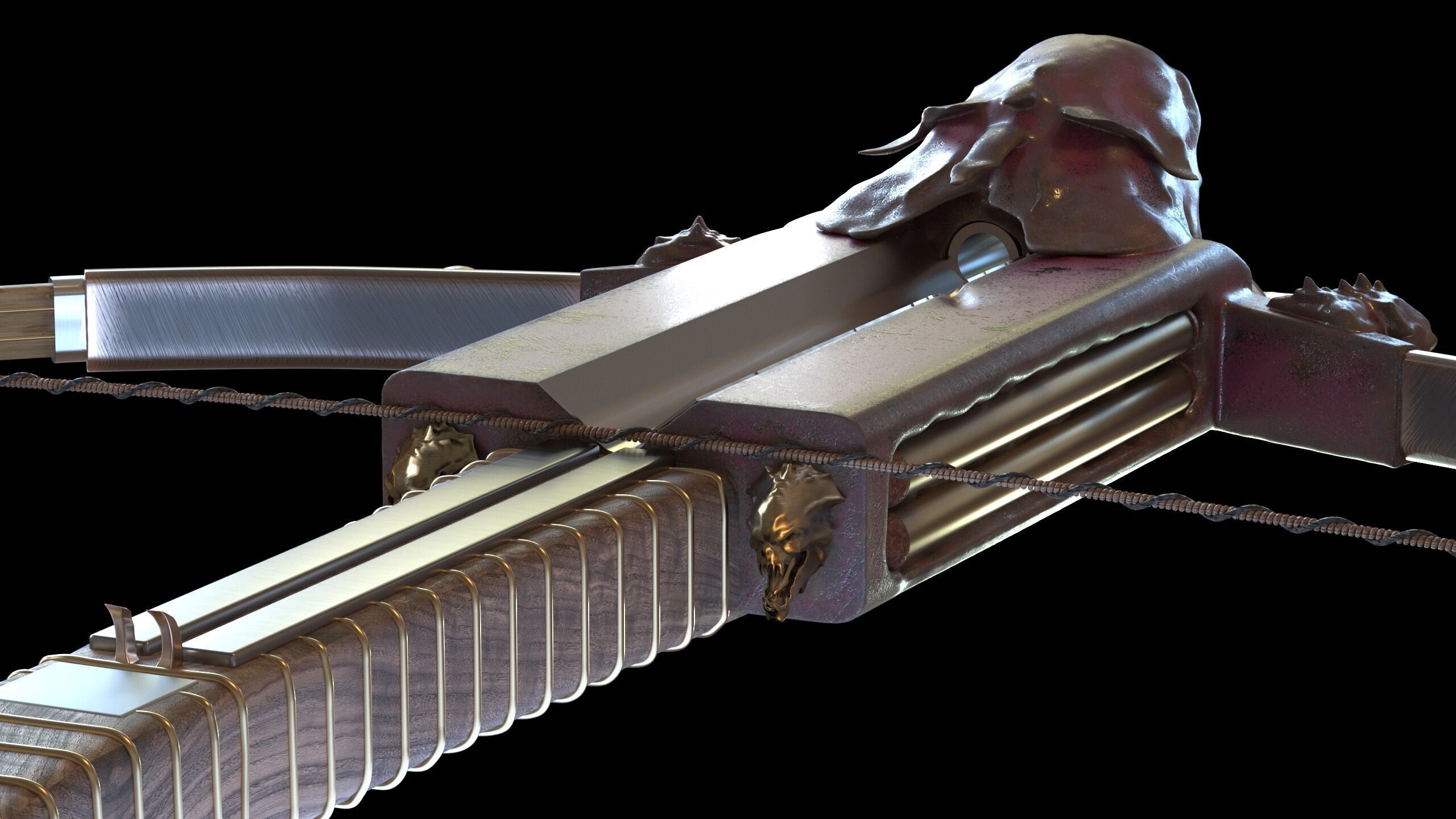 PBR Medieval Demon Skull Crossbow with Arrows  Low-poly 3D model_8