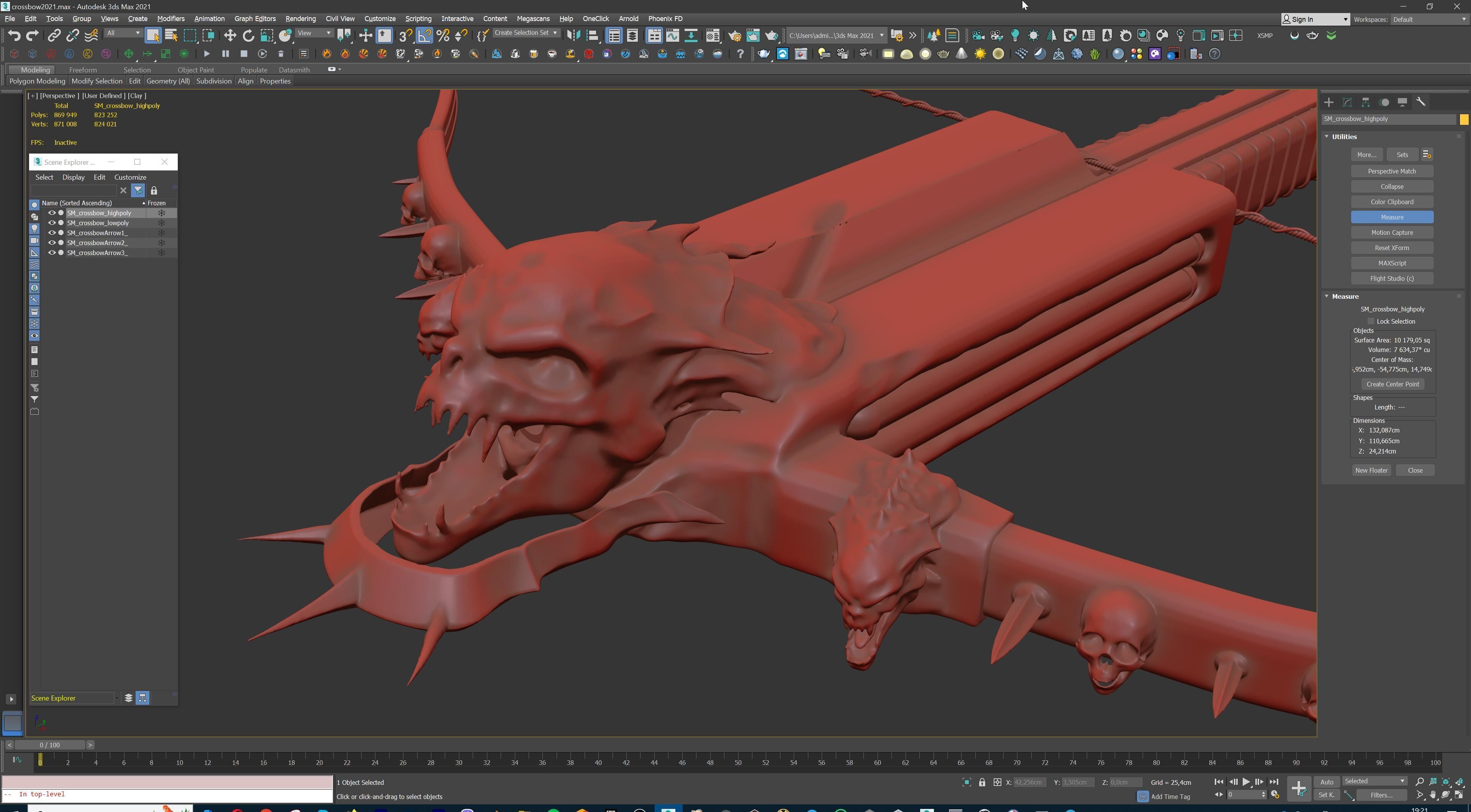 PBR Medieval Demon Skull Crossbow with Arrows  Low-poly 3D model_23