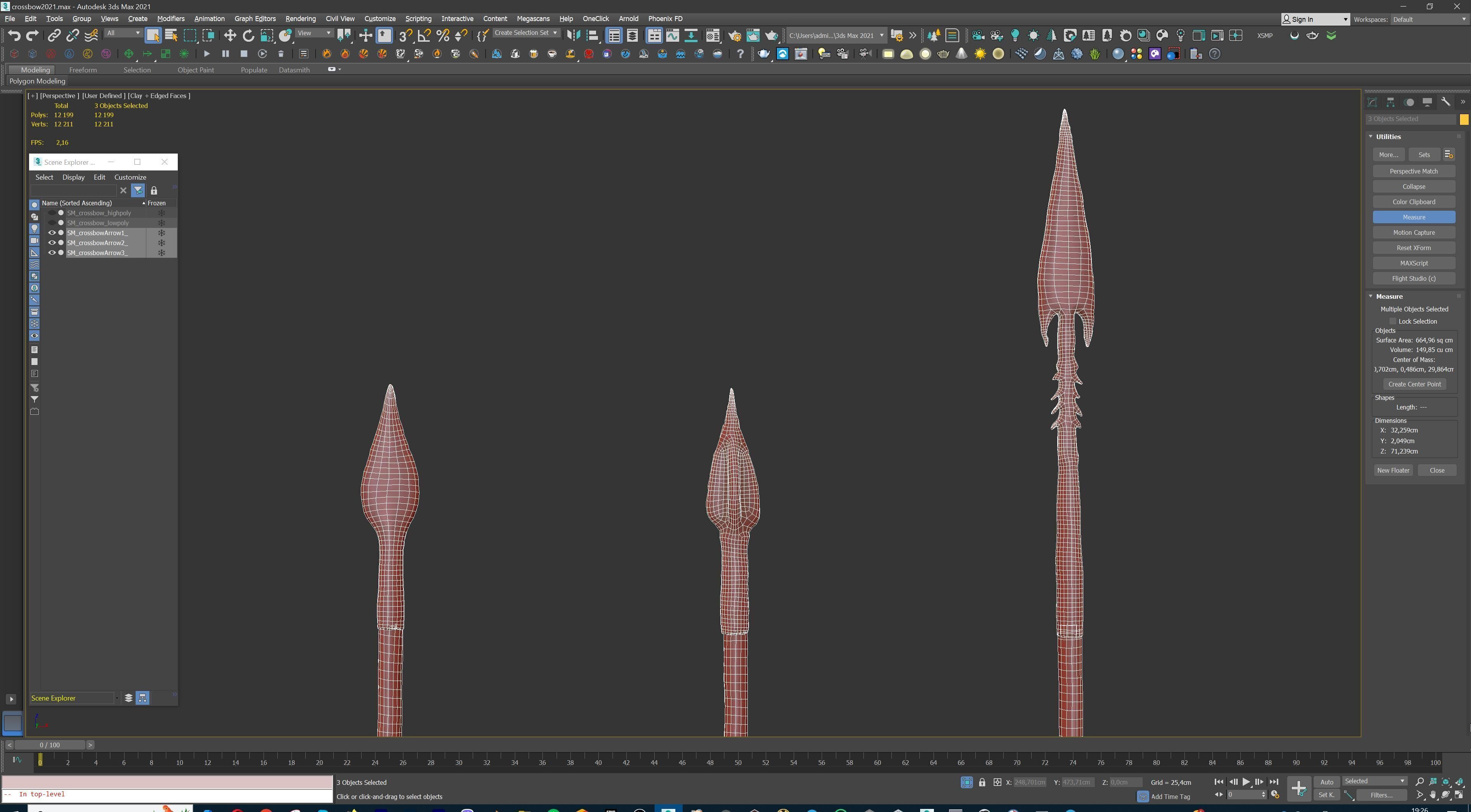 PBR Medieval Demon Skull Crossbow with Arrows  Low-poly 3D model_38