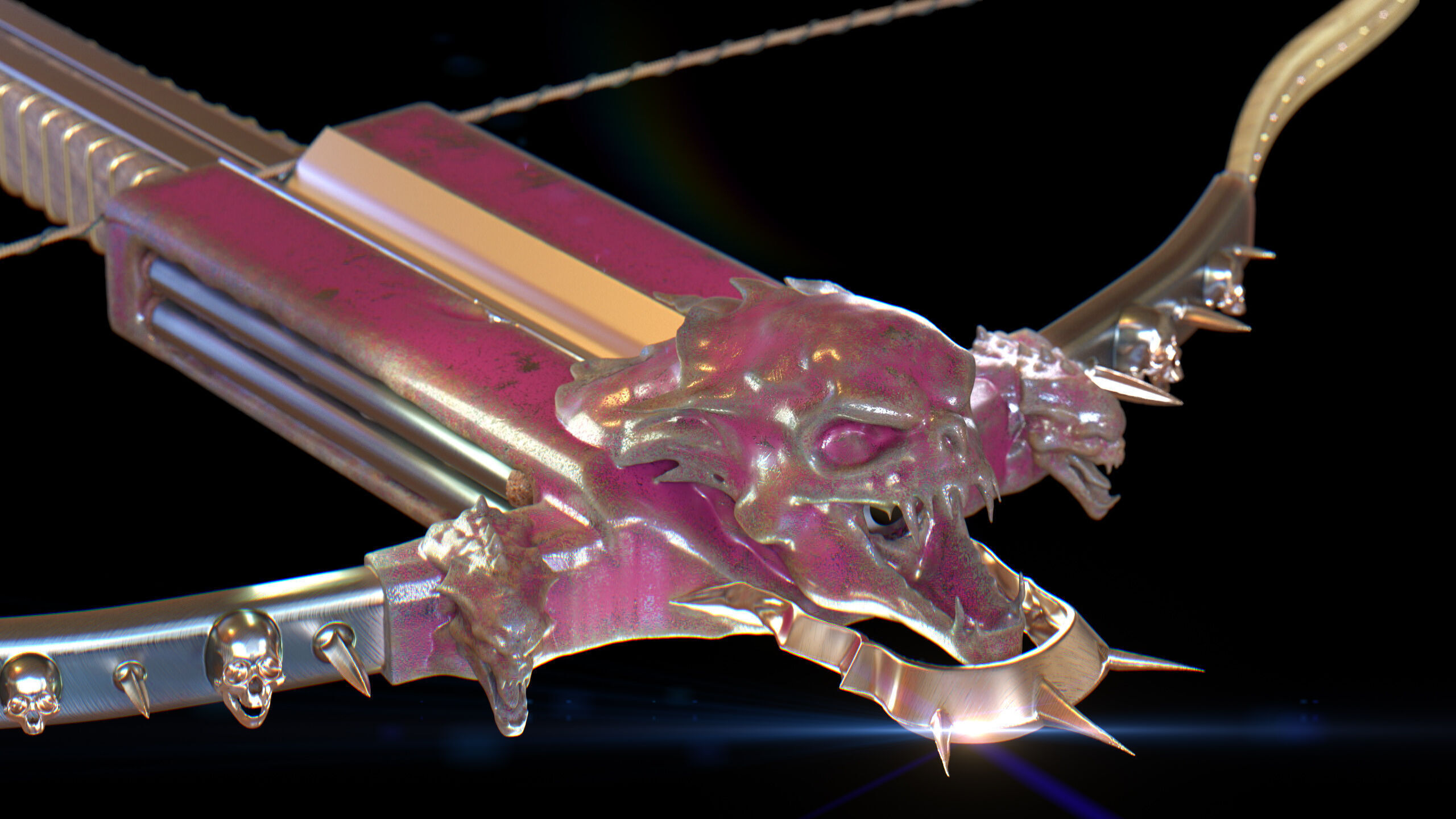 PBR Medieval Demon Skull Crossbow with Arrows  Low-poly 3D model_4