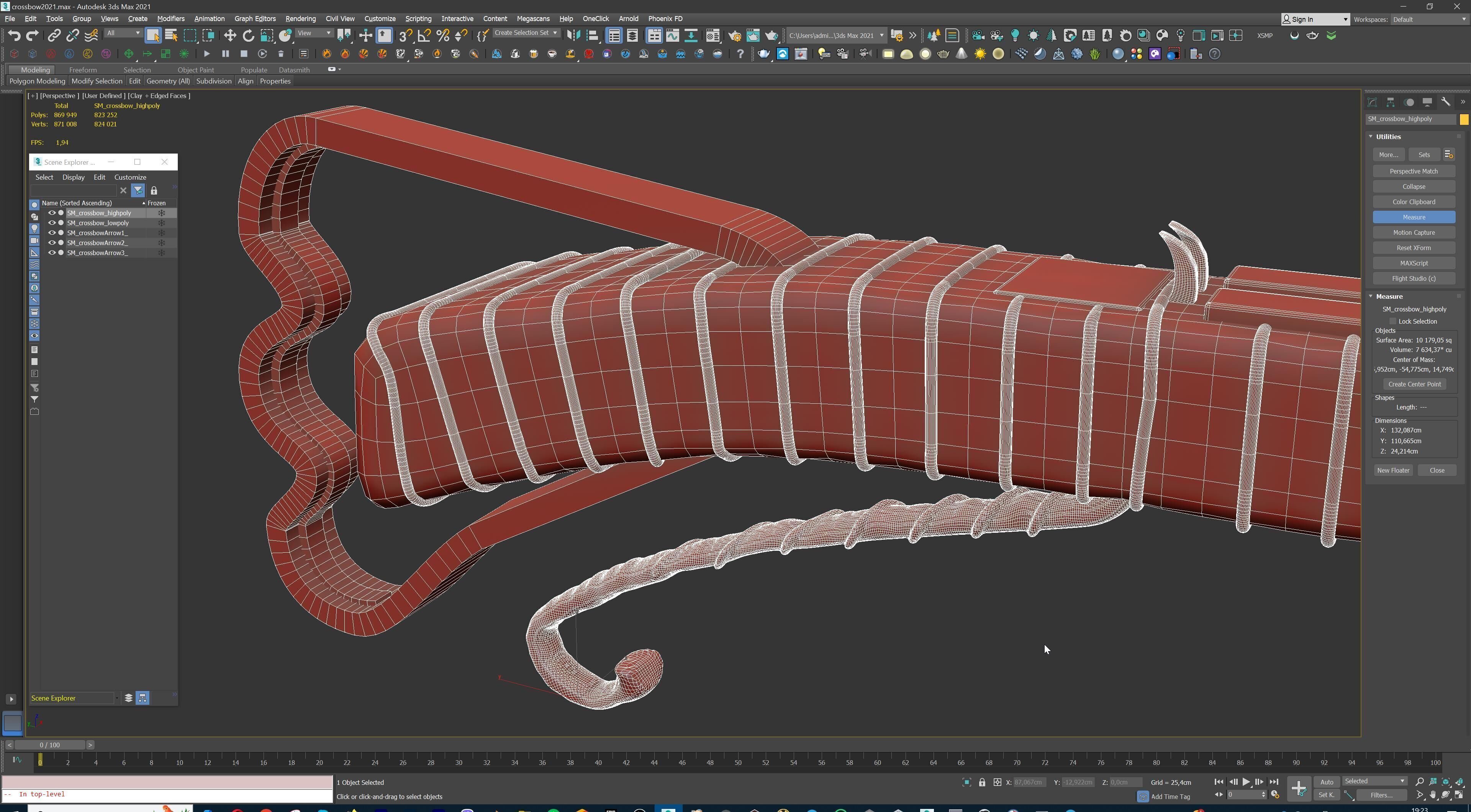 PBR Medieval Demon Skull Crossbow with Arrows  Low-poly 3D model_27