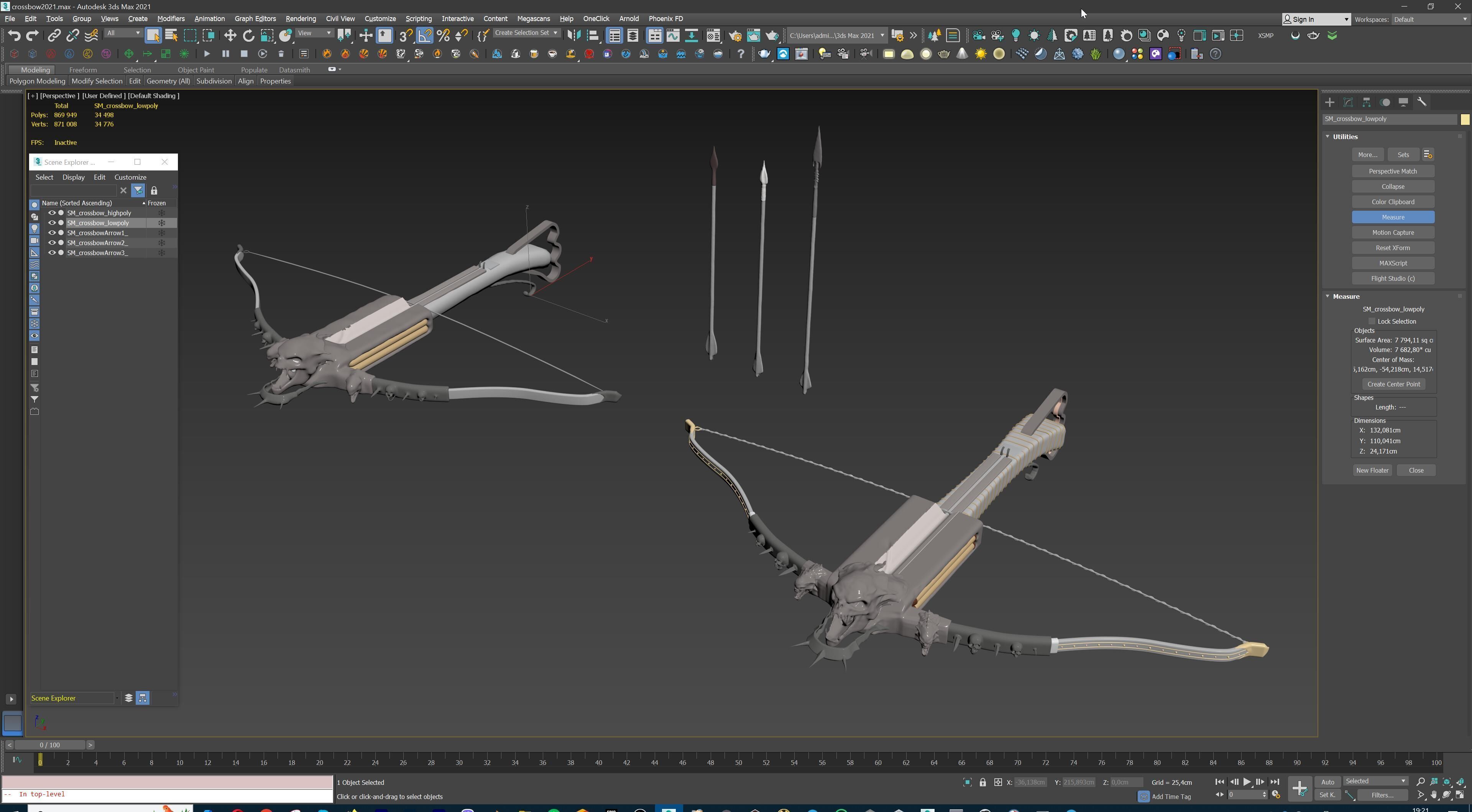 PBR Medieval Demon Skull Crossbow with Arrows  Low-poly 3D model_22