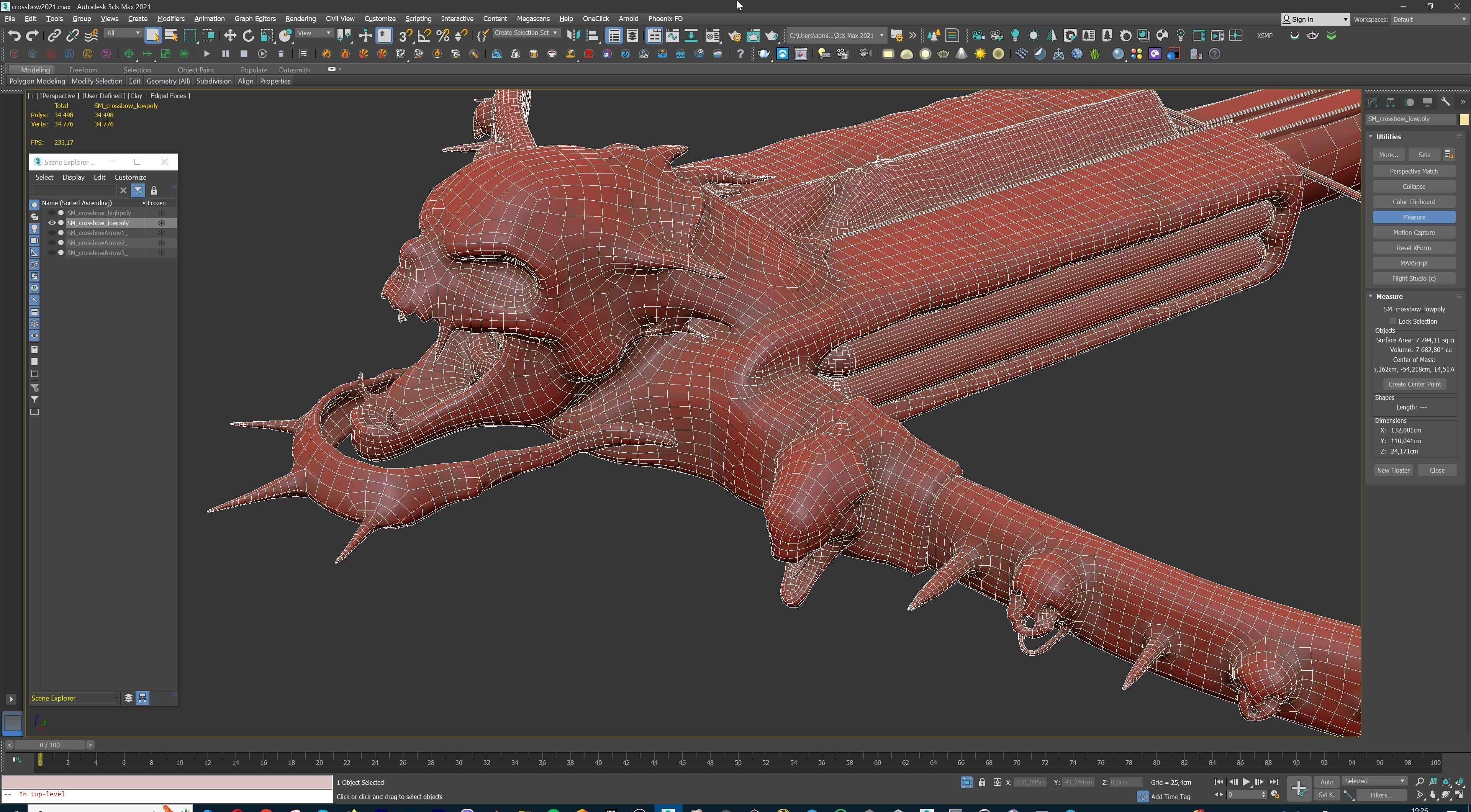 PBR Medieval Demon Skull Crossbow with Arrows  Low-poly 3D model_36