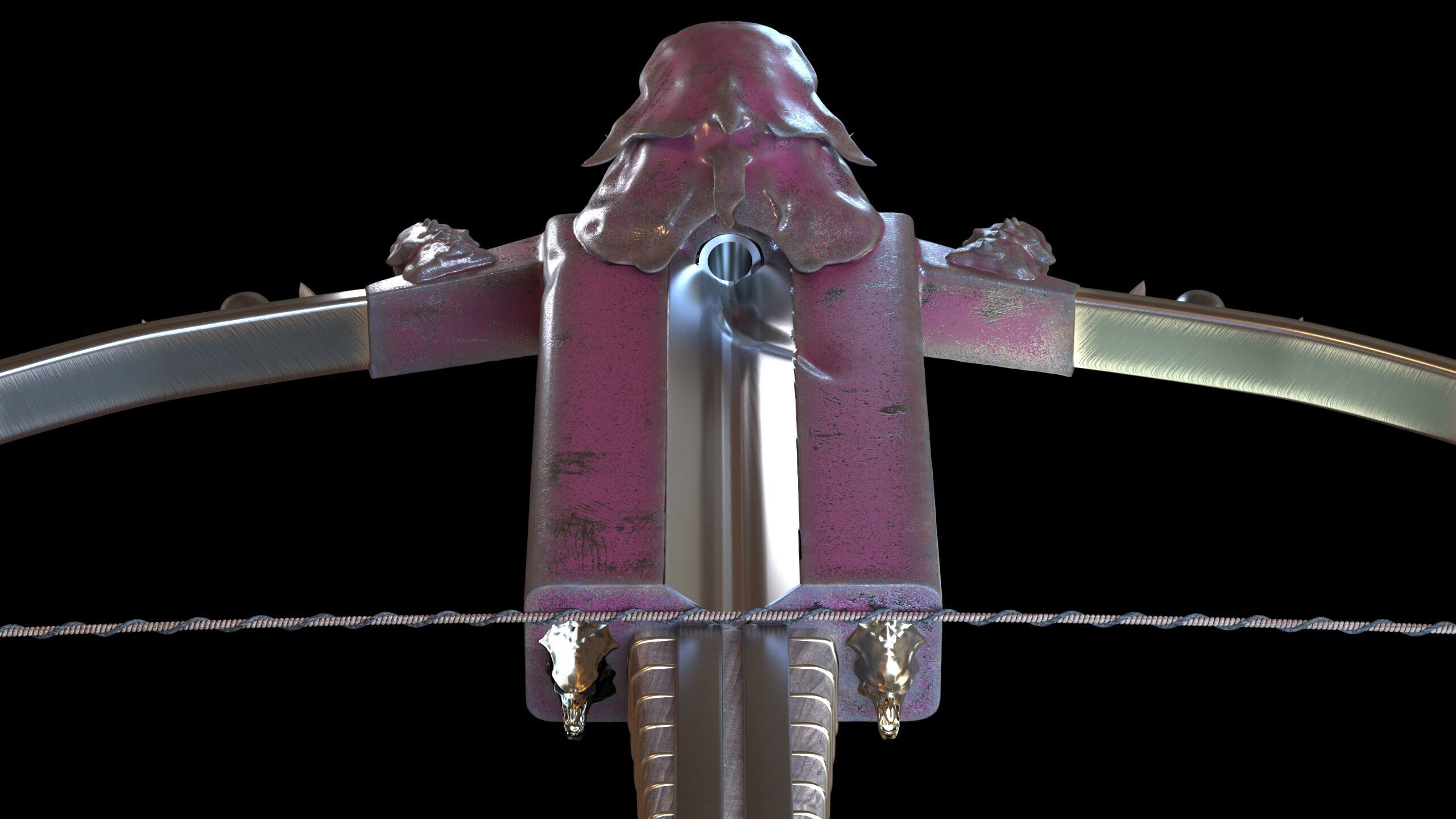 PBR Medieval Demon Skull Crossbow with Arrows  Low-poly 3D model_11