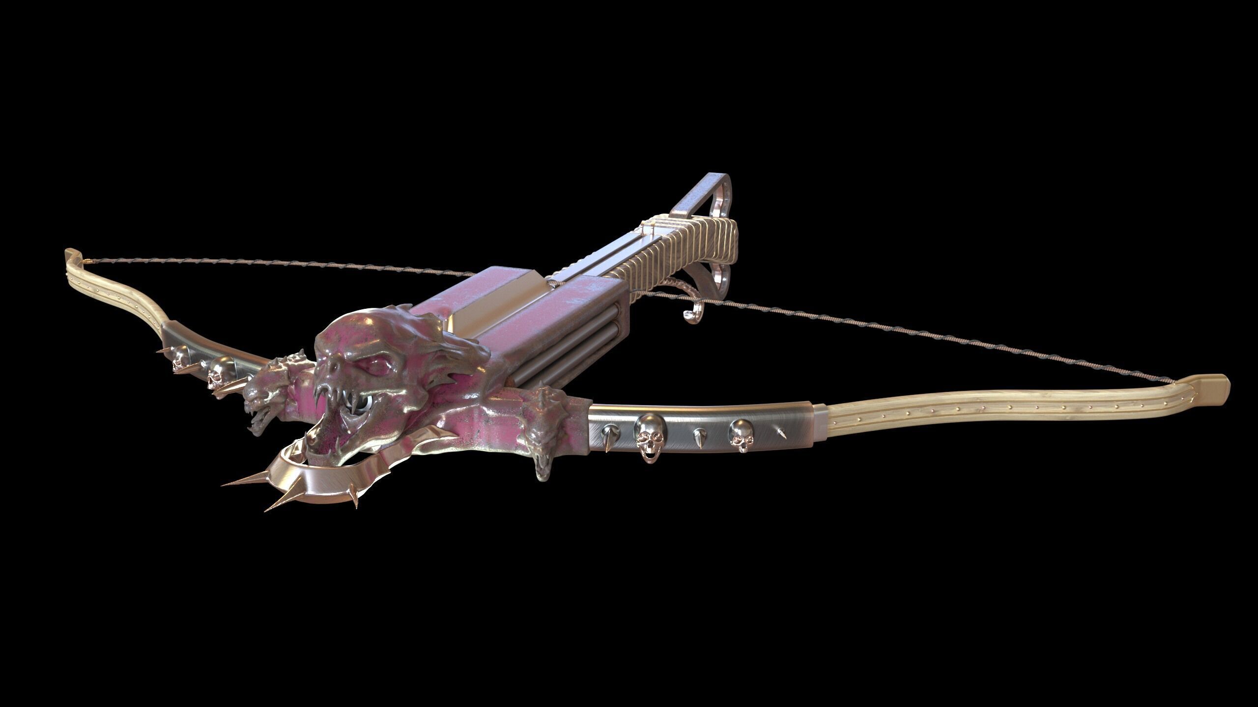 PBR Medieval Demon Skull Crossbow with Arrows  Low-poly 3D model_5