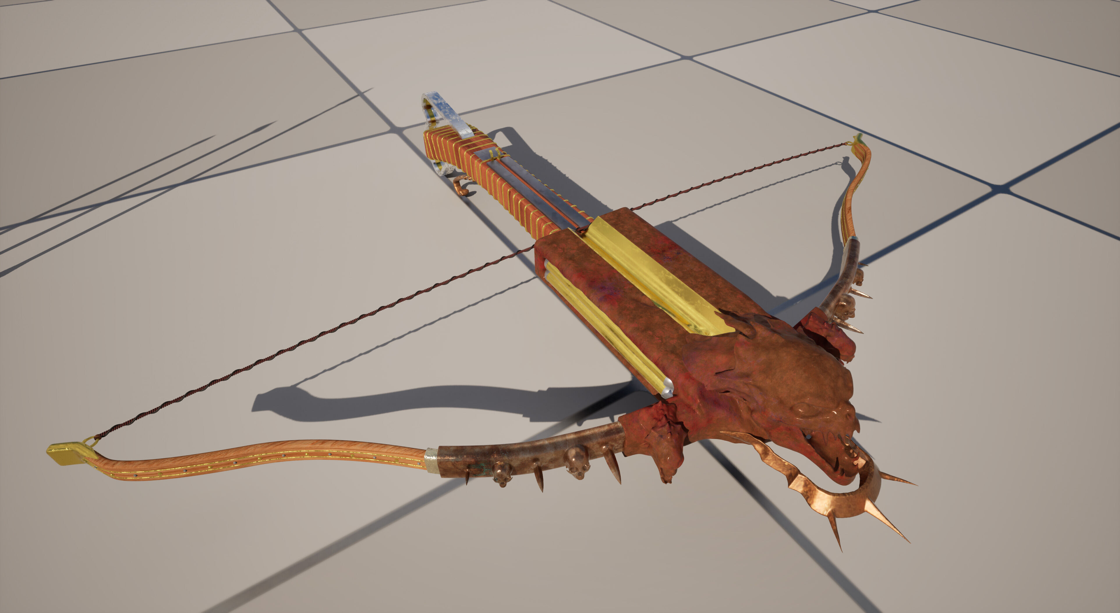 PBR Medieval Demon Skull Crossbow with Arrows  Low-poly 3D model_47