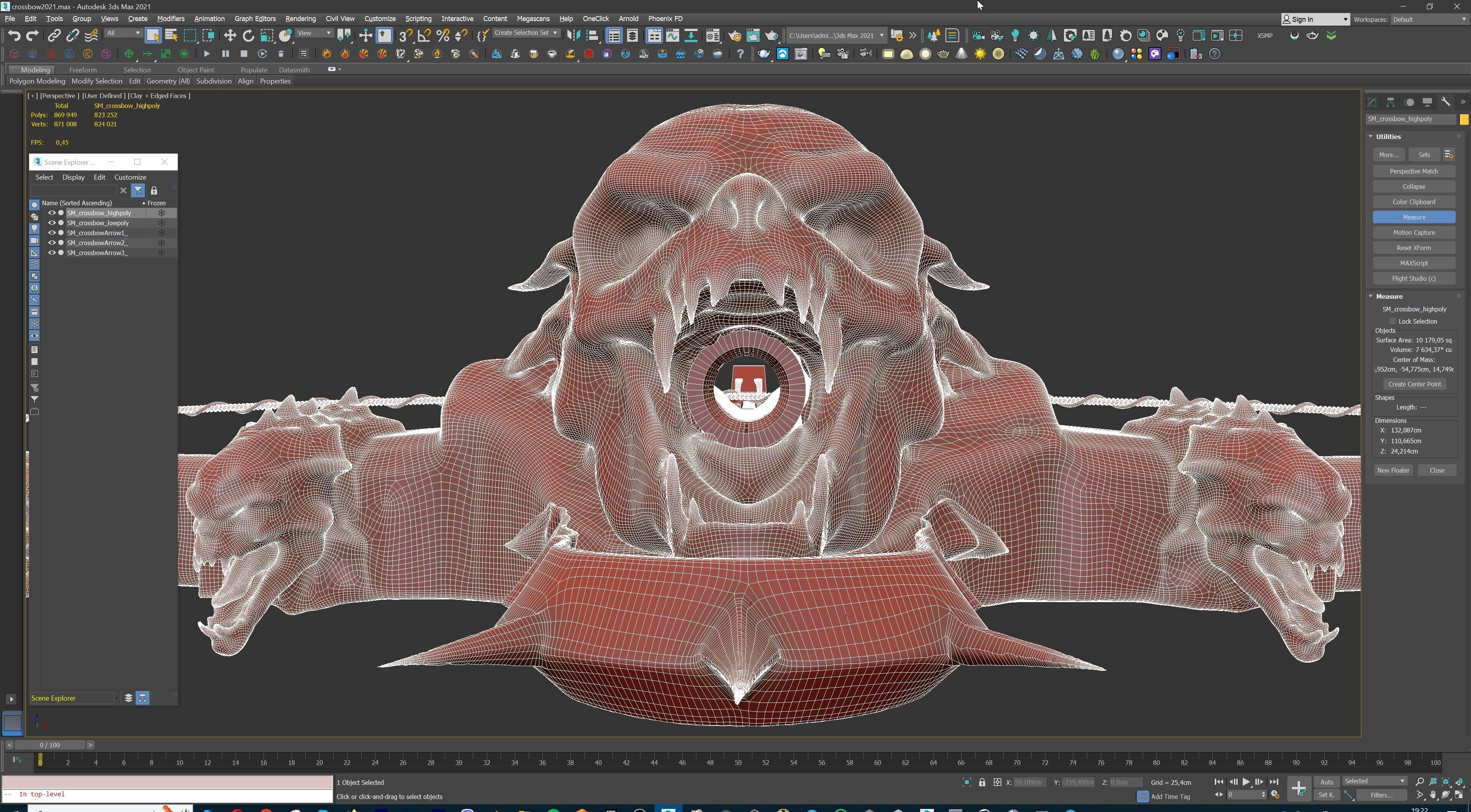 PBR Medieval Demon Skull Crossbow with Arrows  Low-poly 3D model_26