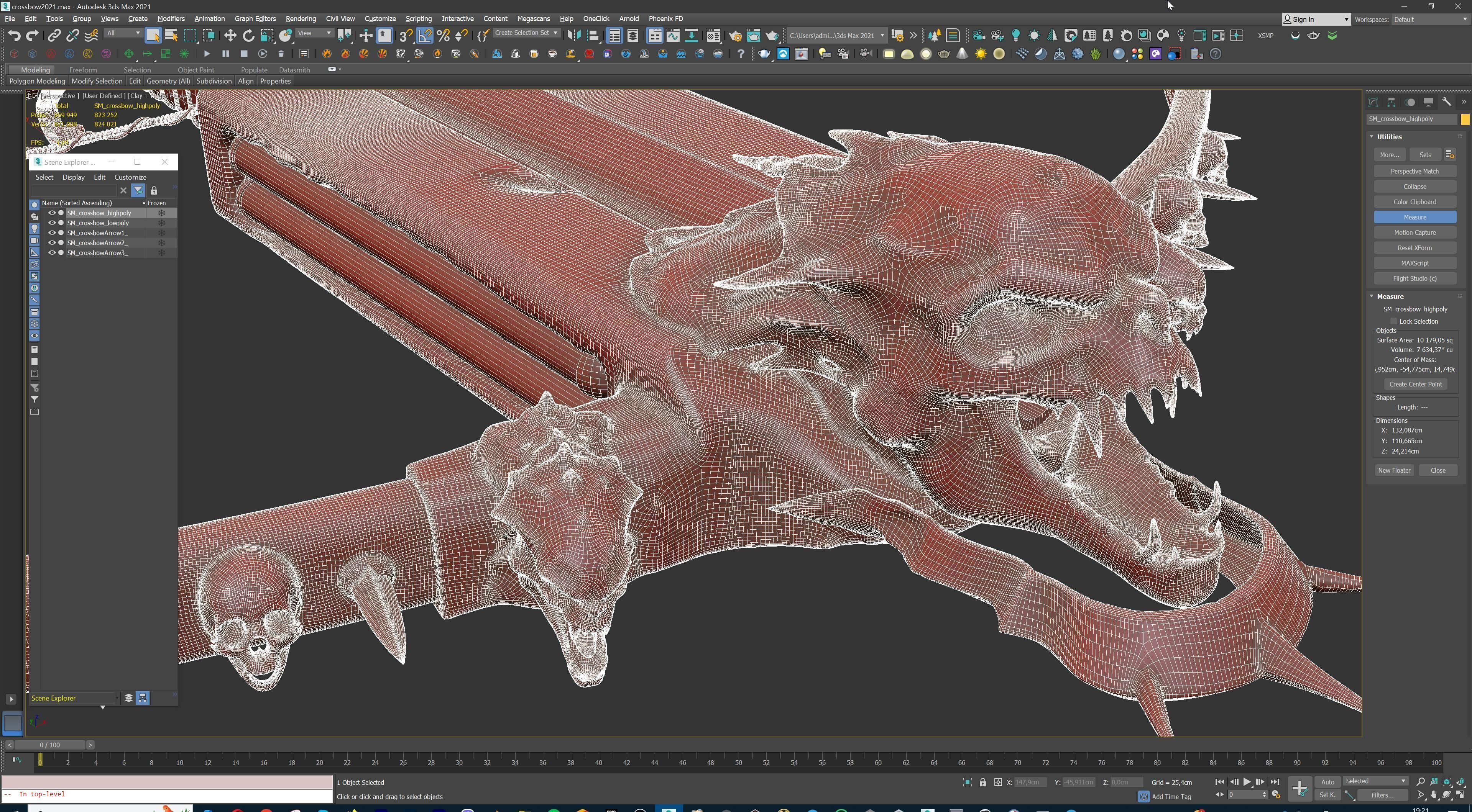 PBR Medieval Demon Skull Crossbow with Arrows  Low-poly 3D model_25