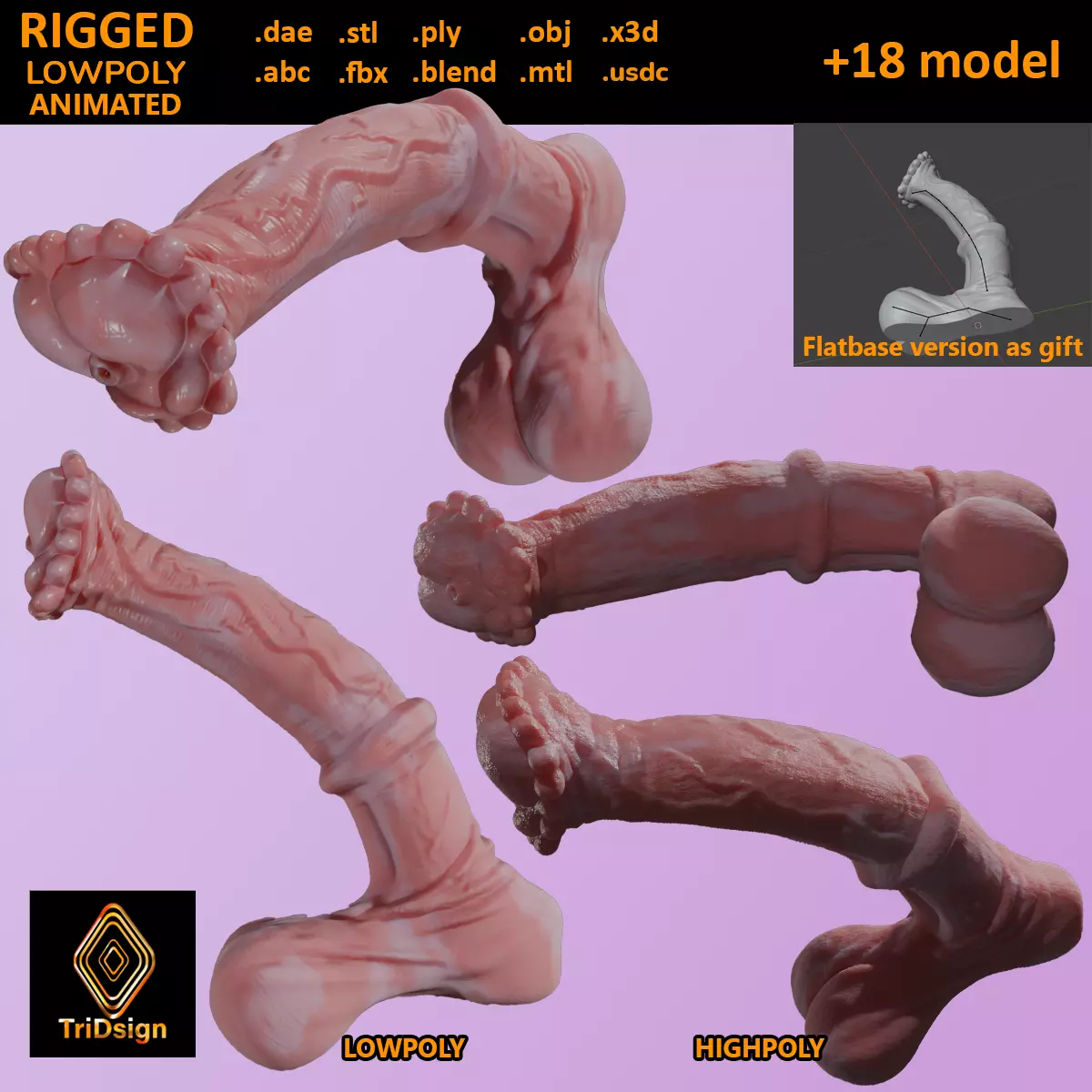 Horse Penis Albino Rigged Low-poly 3D model_0