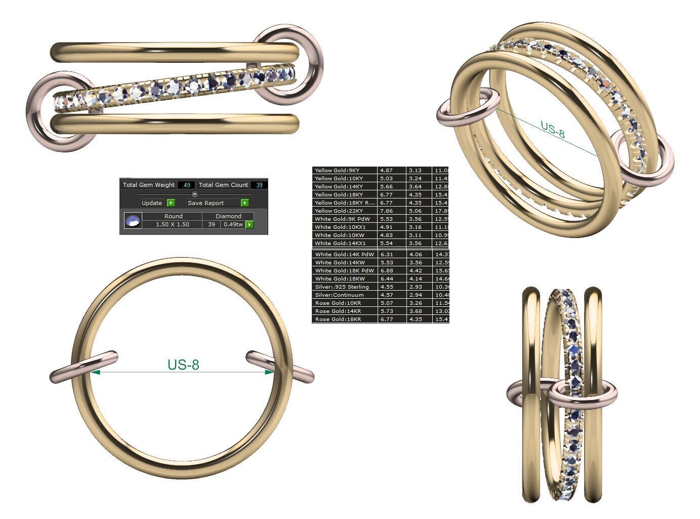 Multi Band Ring 3D print model_11