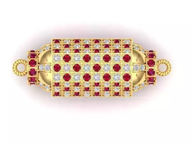Gold locket necklace with diamonds and rubies 3D print model