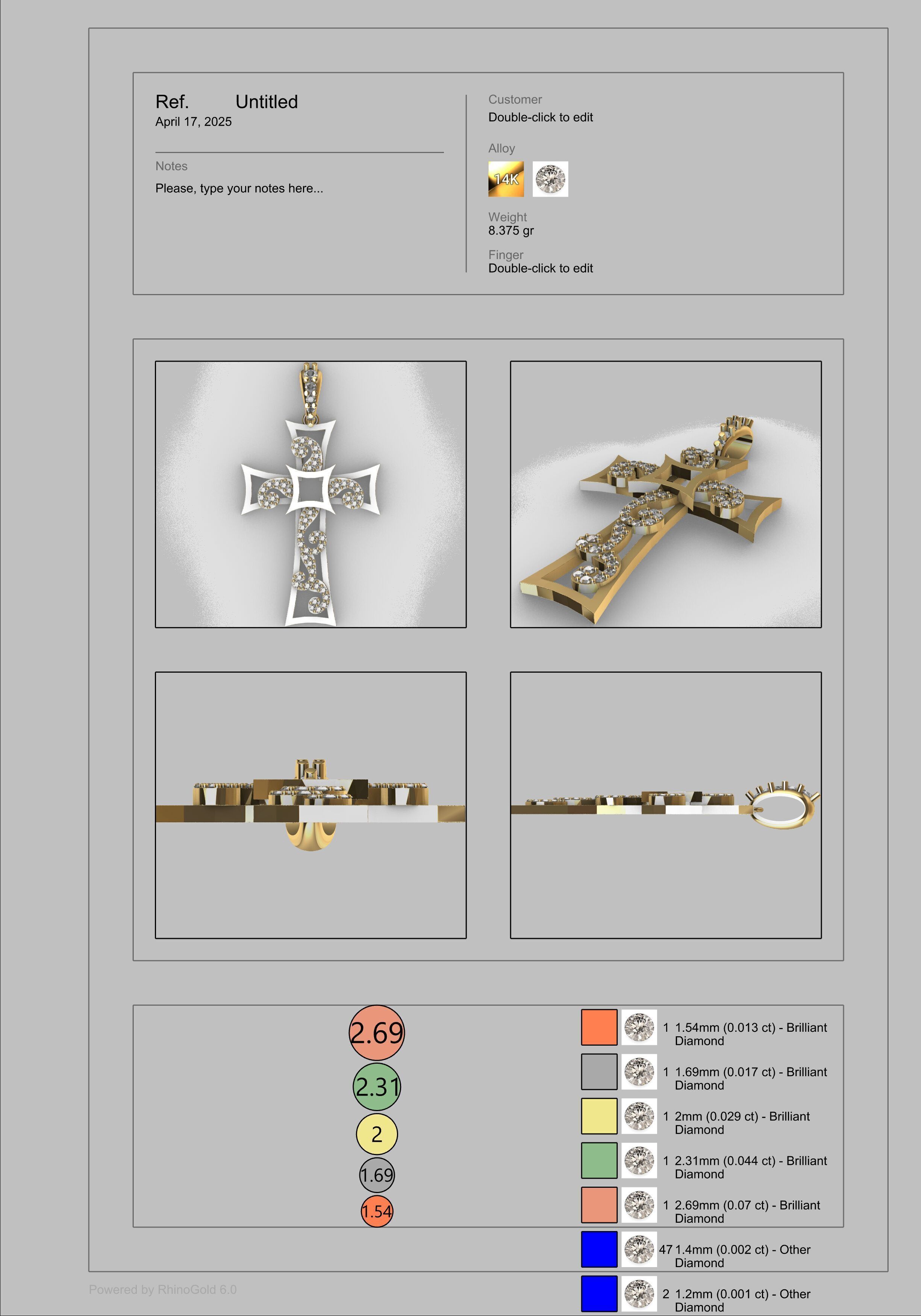 Scroll Design Diamond Cross Pendant  3D print model_28