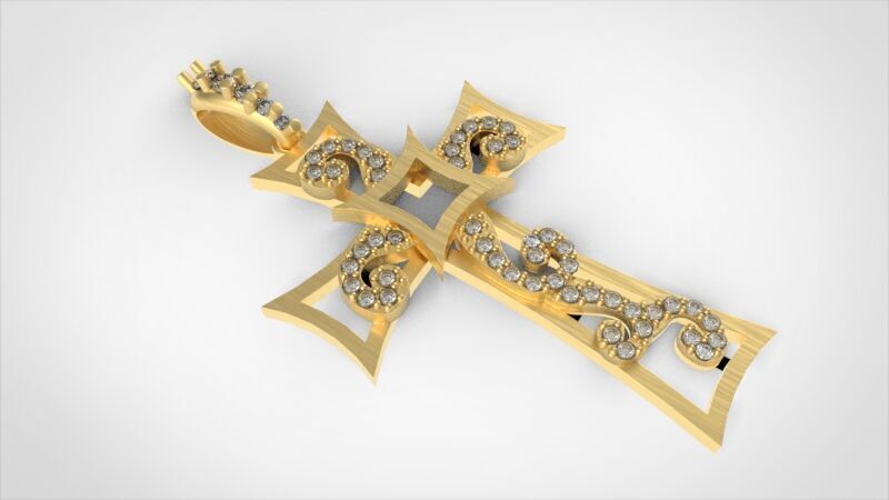 Scroll Design Diamond Cross Pendant  3D print model_12