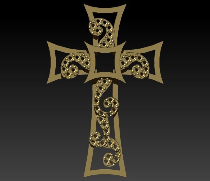 Scroll Design Diamond Cross Pendant  3D print model_13