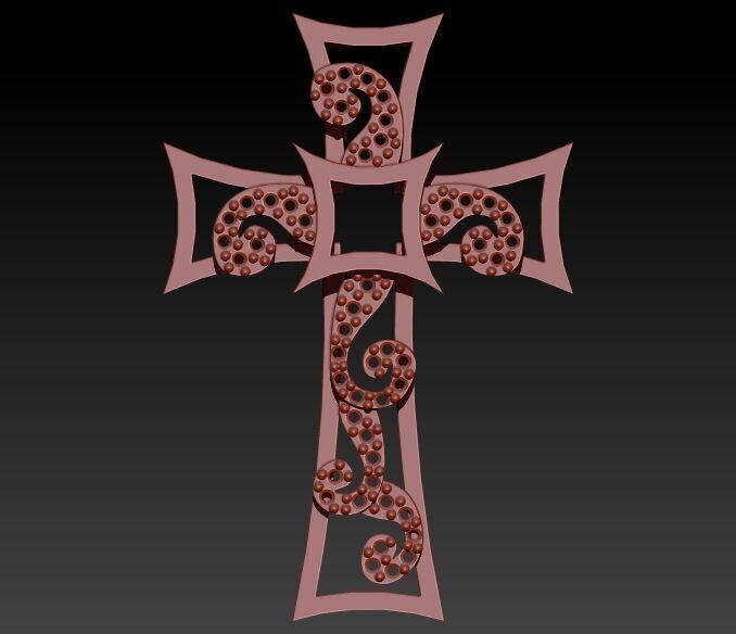 Scroll Design Diamond Cross Pendant  3D print model_1