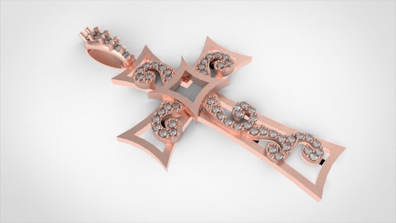 Scroll Design Diamond Cross Pendant  3D print model_9