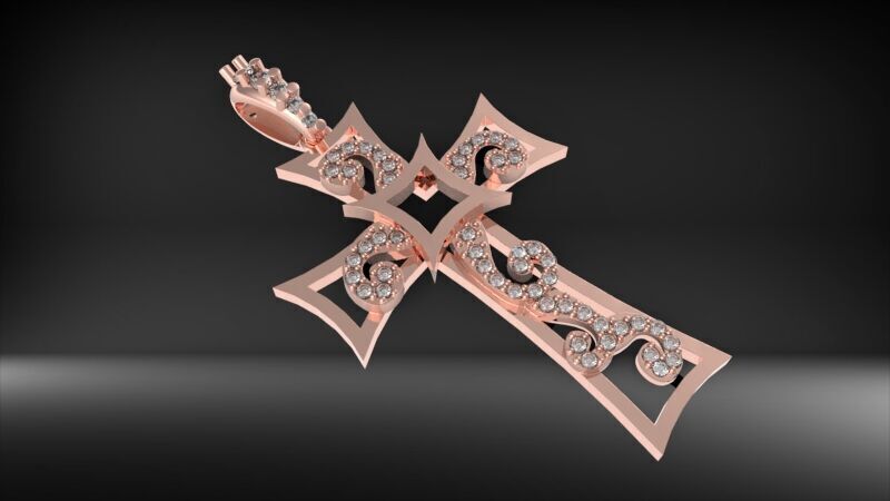 Scroll Design Diamond Cross Pendant  3D print model_20