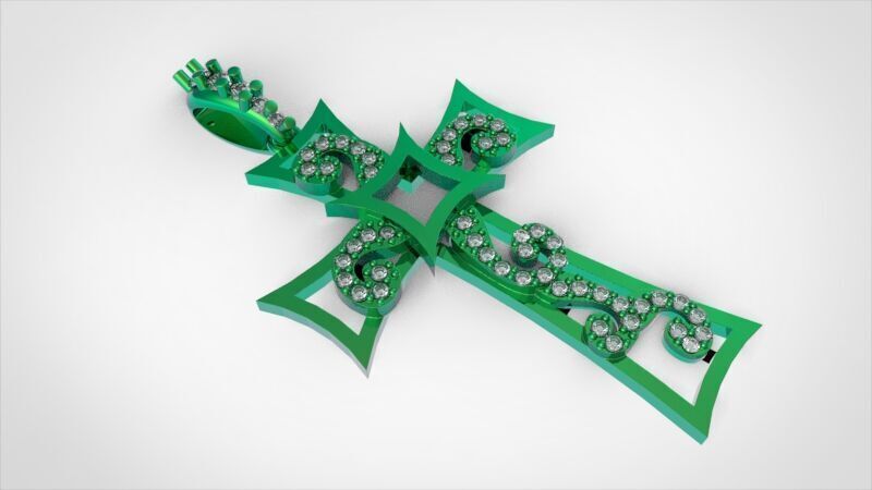 Scroll Design Diamond Cross Pendant  3D print model_6