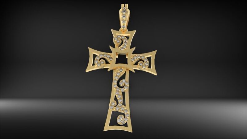 Scroll Design Diamond Cross Pendant  3D print model_14