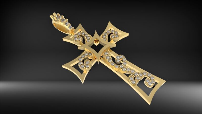 Scroll Design Diamond Cross Pendant  3D print model_10