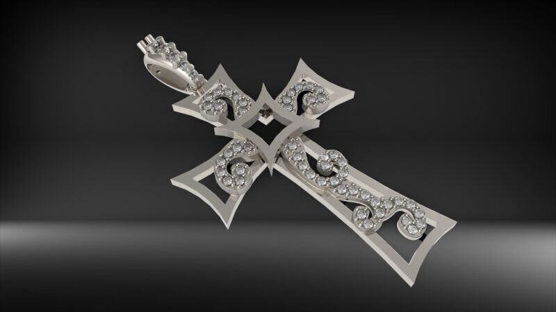 Scroll Design Diamond Cross Pendant  3D print model_19