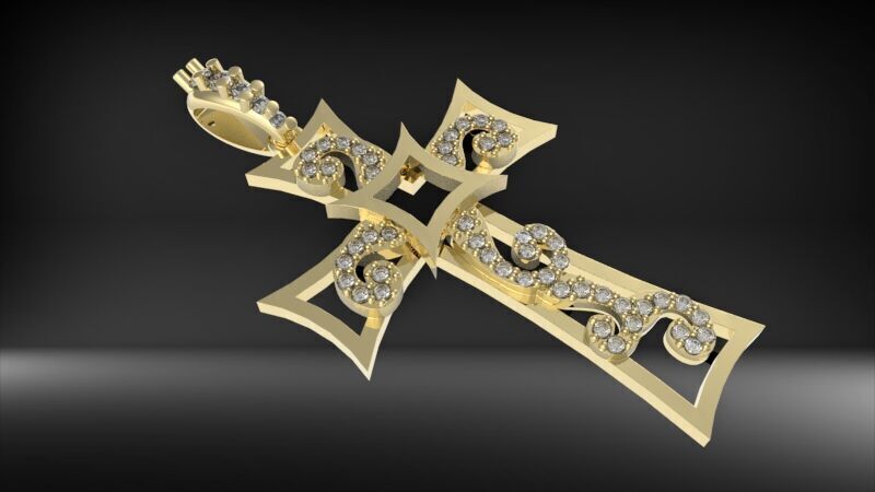 Scroll Design Diamond Cross Pendant  3D print model_5