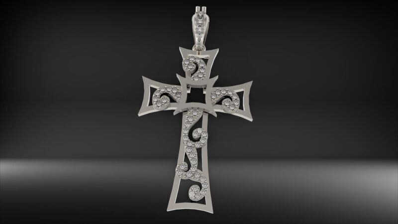 Scroll Design Diamond Cross Pendant  3D print model_15