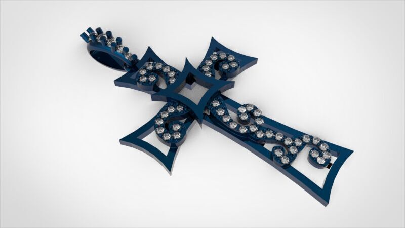 Scroll Design Diamond Cross Pendant  3D print model_7