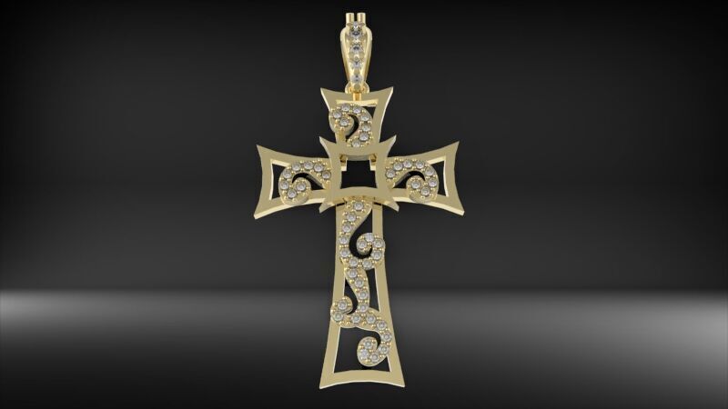 Scroll Design Diamond Cross Pendant  3D print model_3