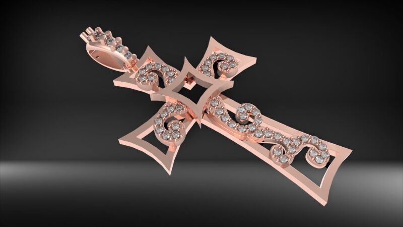 Scroll Design Diamond Cross Pendant  3D print model_4