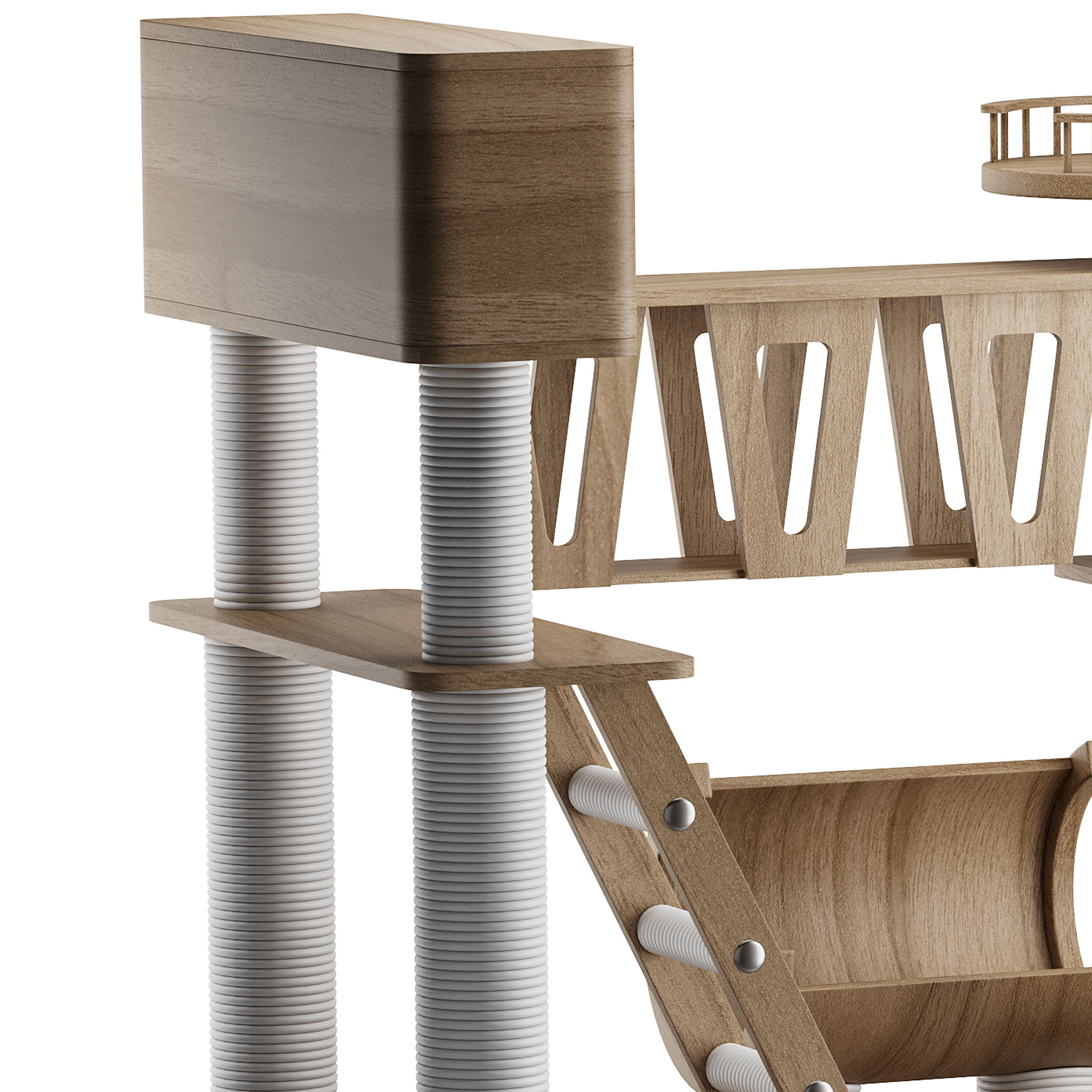 Wooden Cat Litter Box Frame with Integrated Luxury Play Area 3D model_4