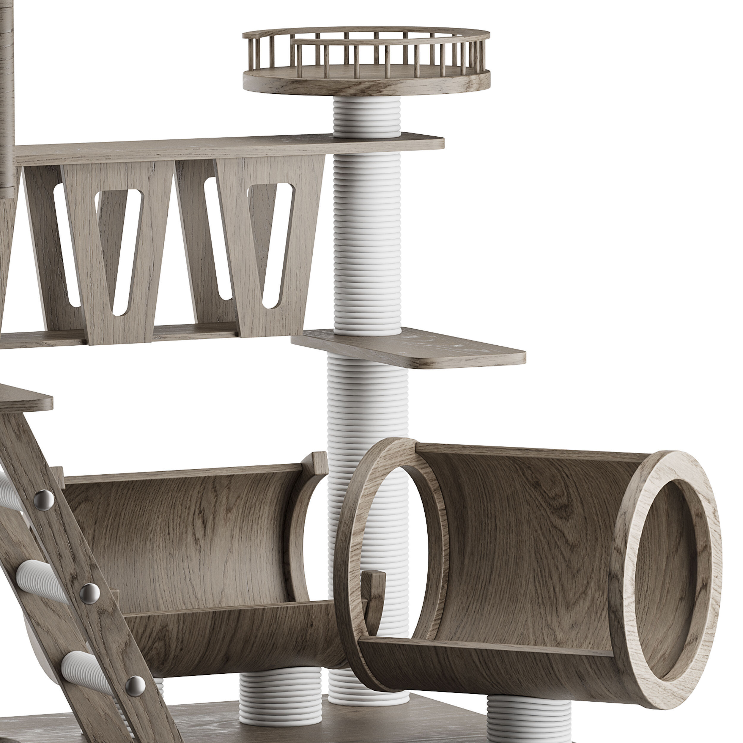 Wooden Cat Litter Box Frame with Integrated Luxury Play Area 3D model_8