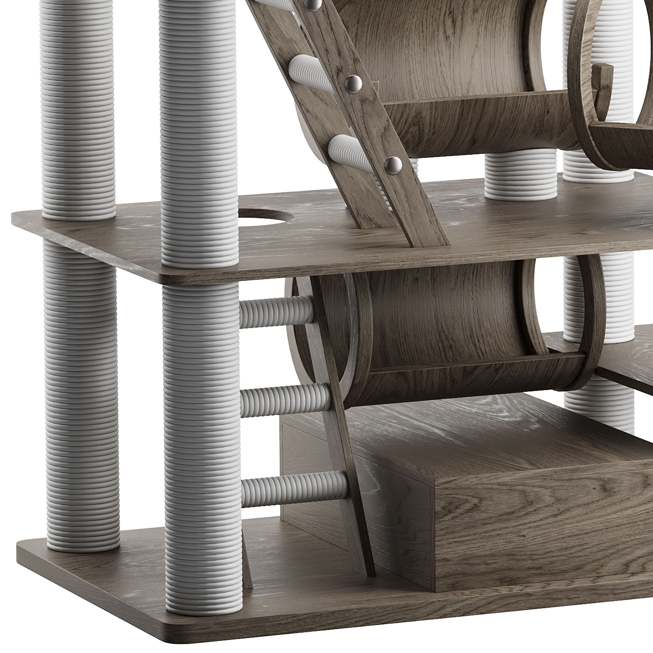 Wooden Cat Litter Box Frame with Integrated Luxury Play Area 3D model_7