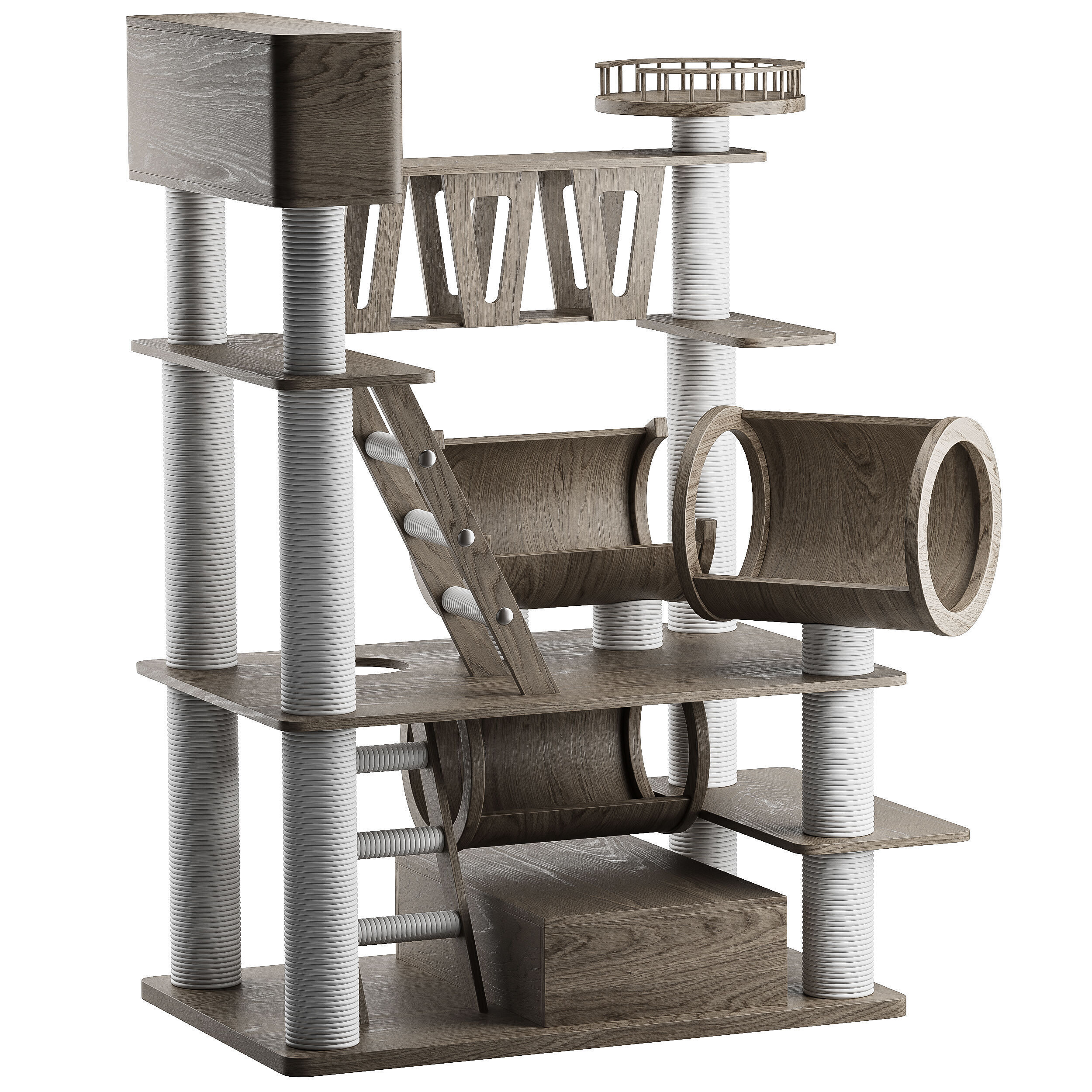 Wooden Cat Litter Box Frame with Integrated Luxury Play Area 3D model_3