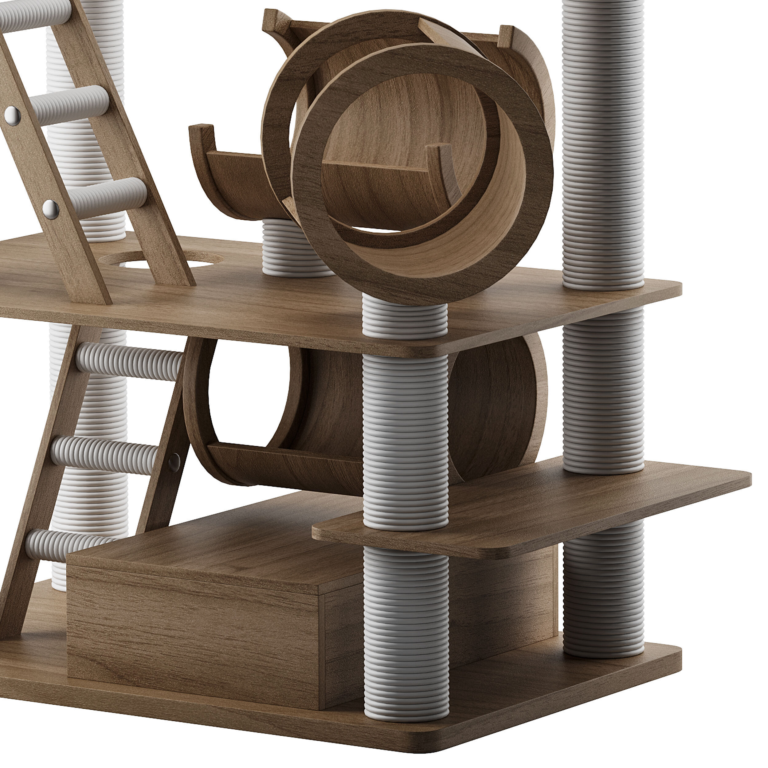 Wooden Cat Litter Box Frame with Integrated Luxury Play Area 3D model_10