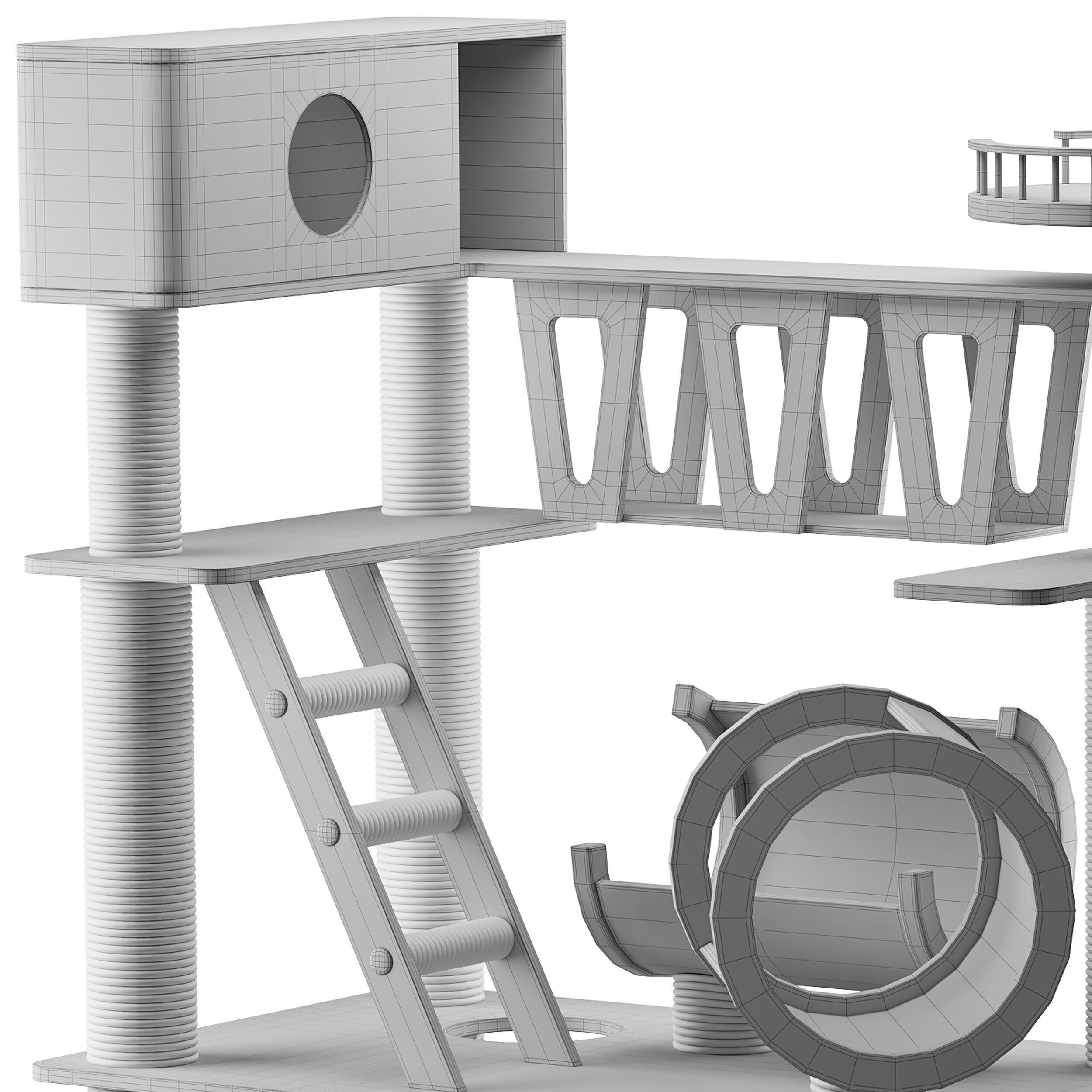 Wooden Cat Litter Box Frame with Integrated Luxury Play Area 3D model_14