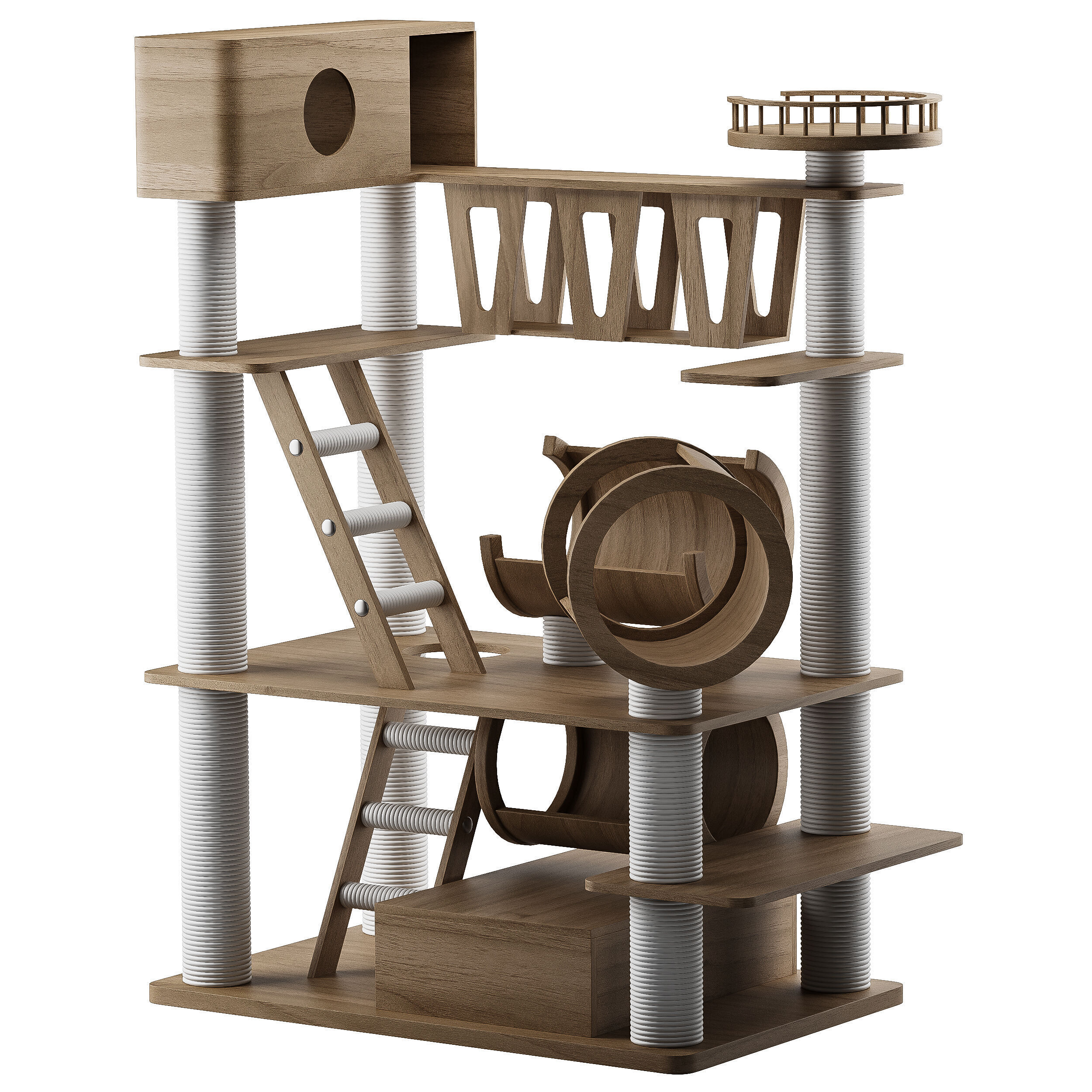 Wooden Cat Litter Box Frame with Integrated Luxury Play Area 3D model_5