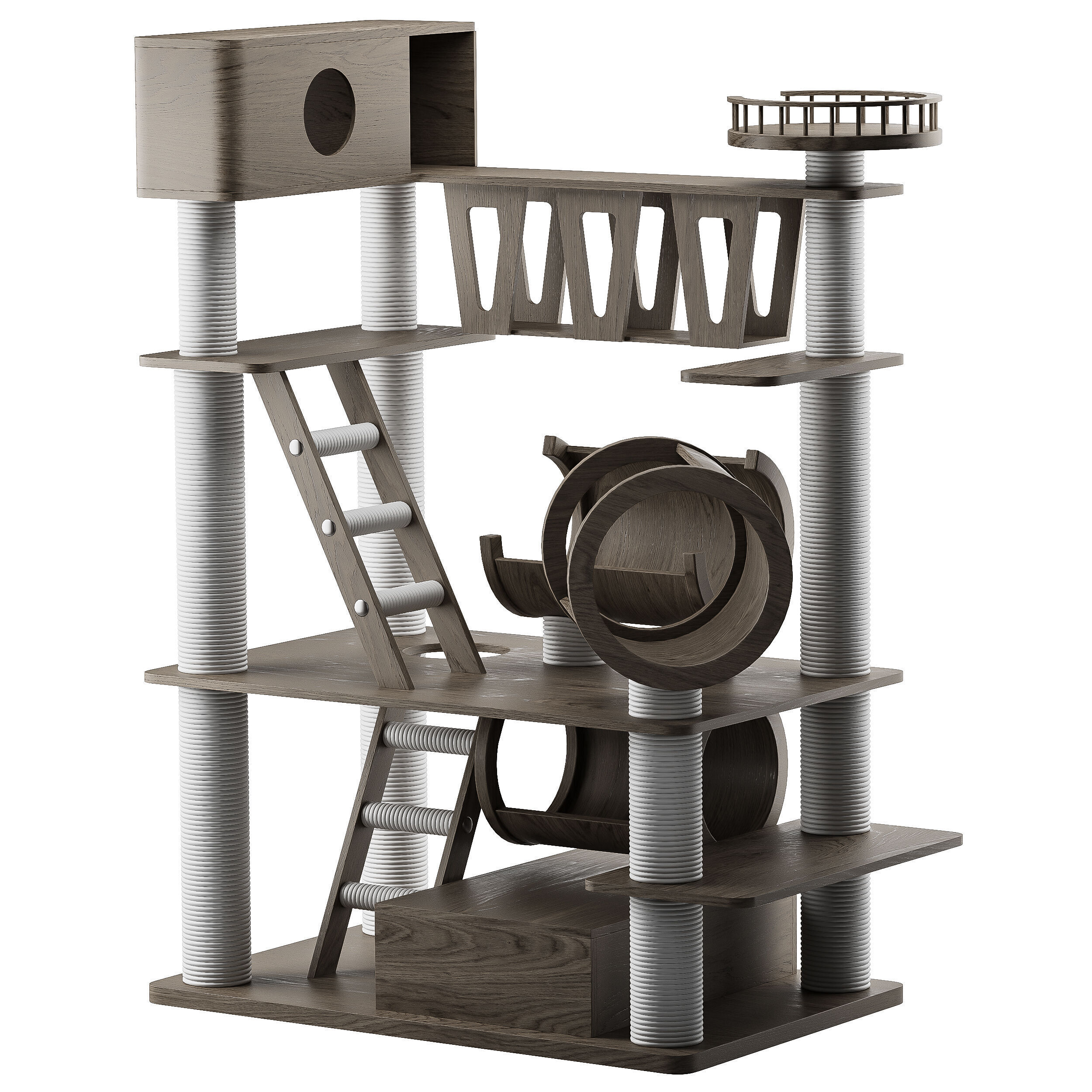 Wooden Cat Litter Box Frame with Integrated Luxury Play Area 3D model_1