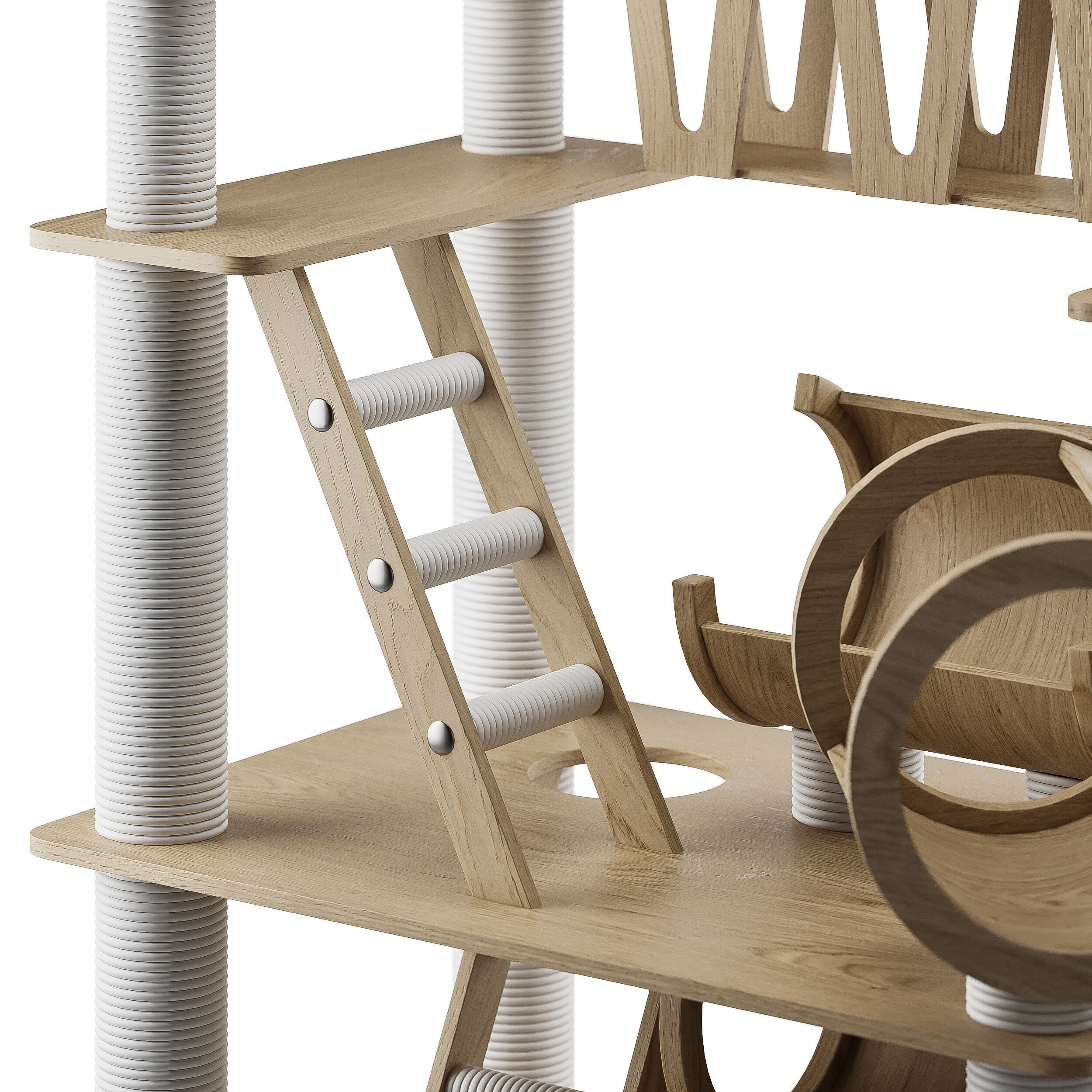 Wooden Cat Litter Box Frame with Integrated Luxury Play Area 3D model_11