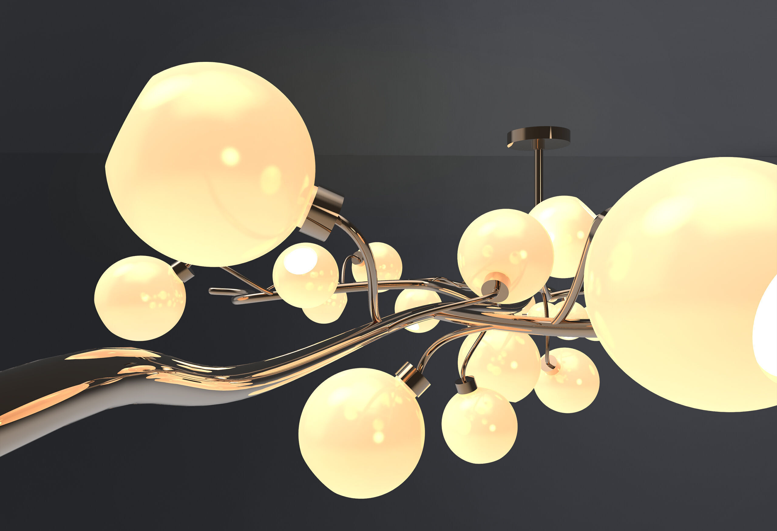 Luxury Blossom Branch Pearl Chandelier Set Interior Decoration   3D model_3
