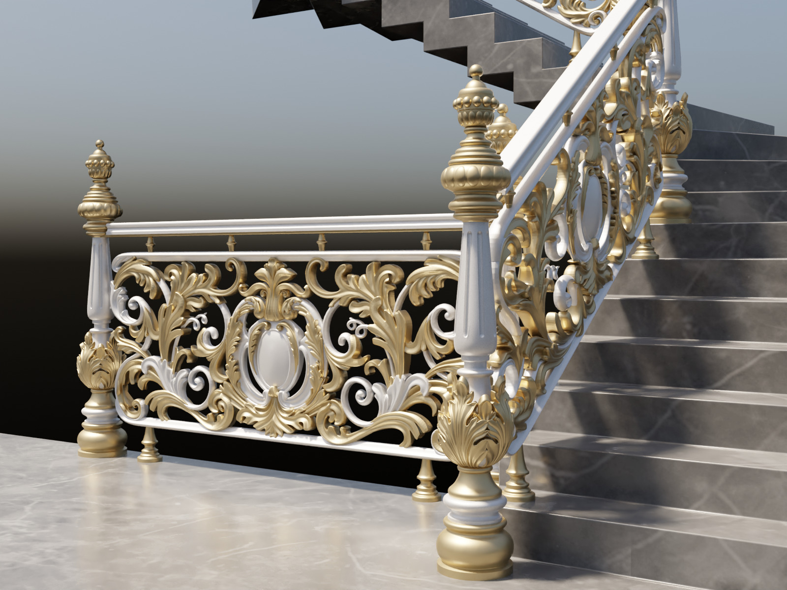 Staircase railings 3 Low-poly 3D model_2
