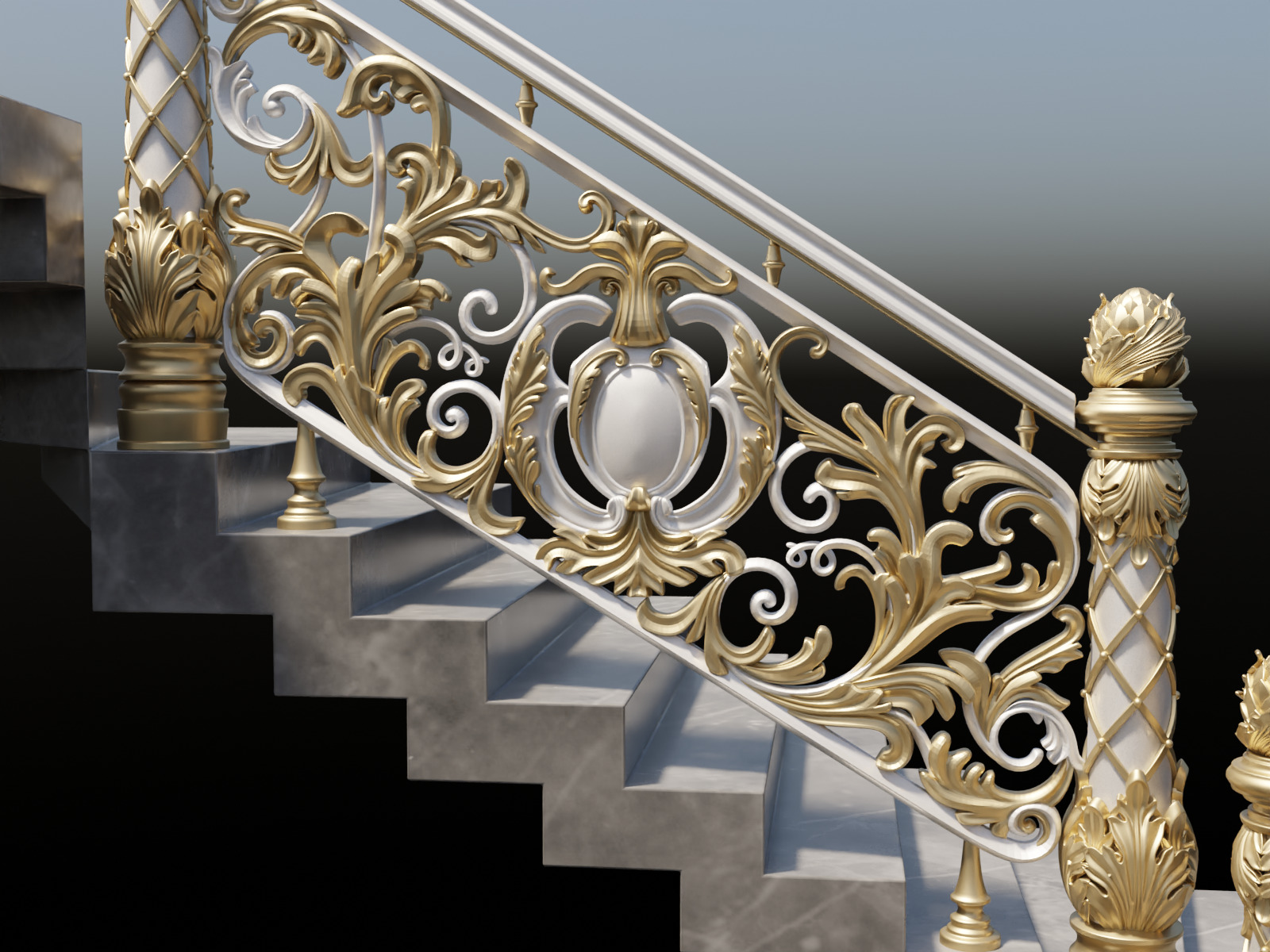 Staircase railings 3 Low-poly 3D model_5