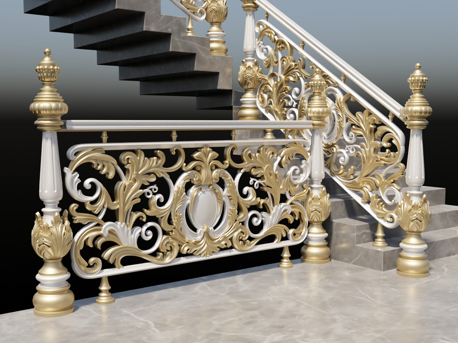 Staircase railings 3 Low-poly 3D model_3