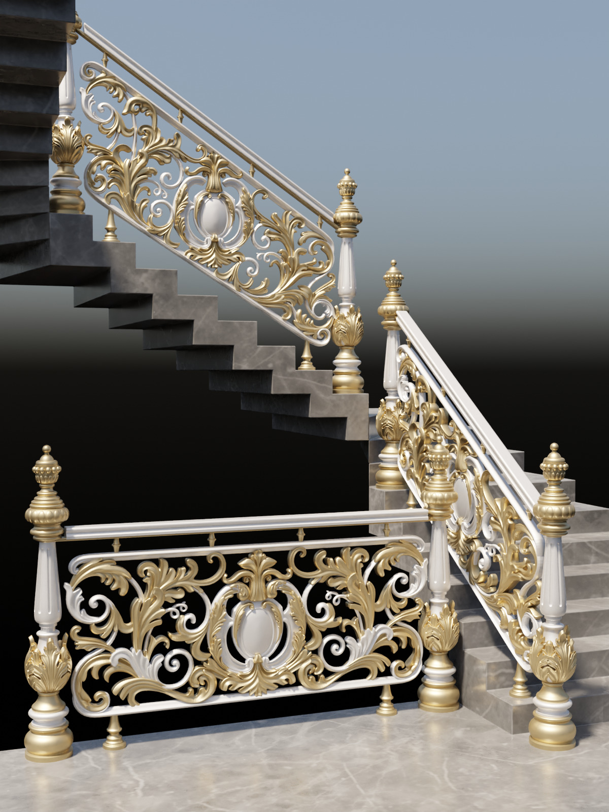 Staircase railings 3 Low-poly 3D model_6