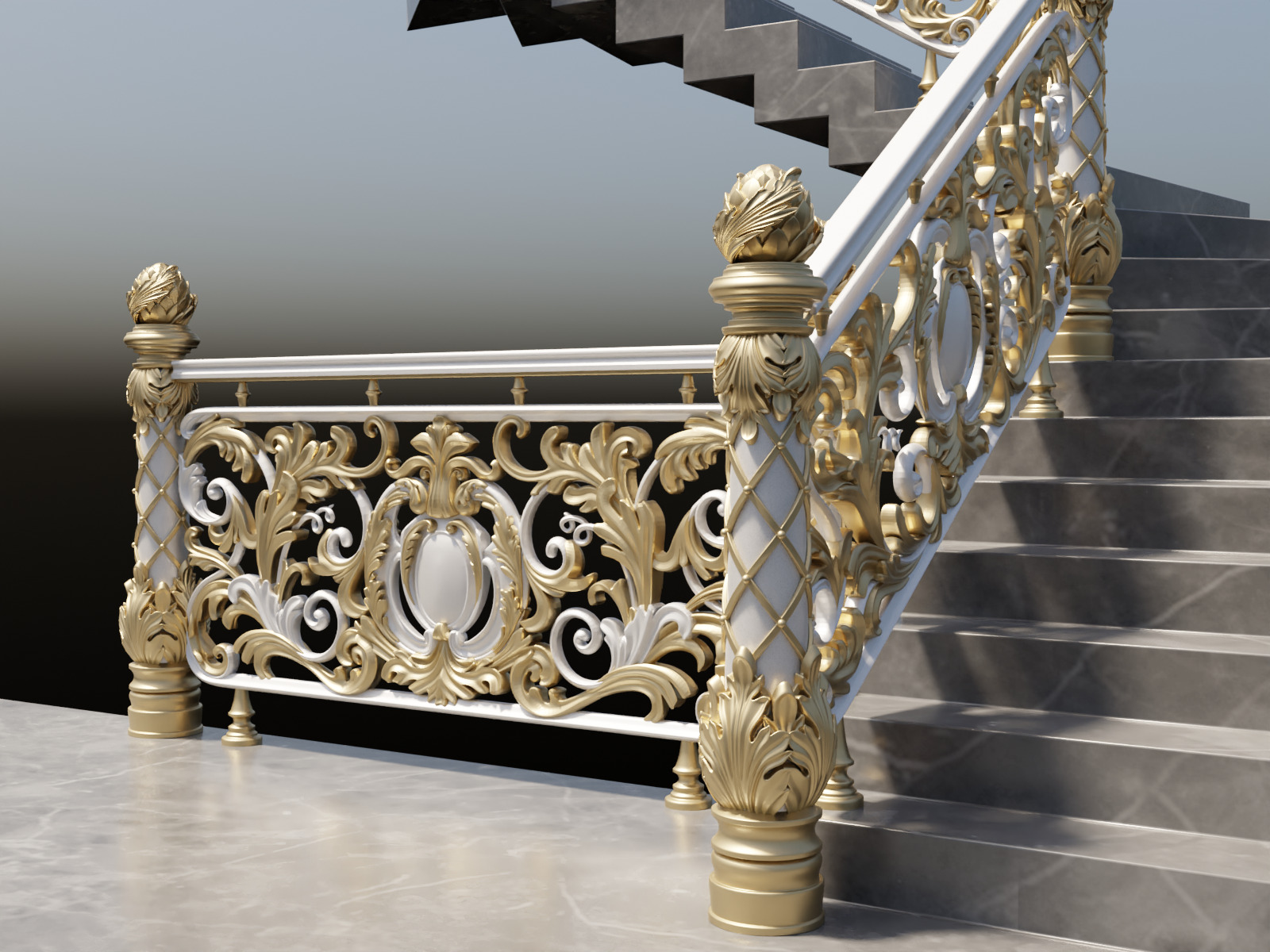 Staircase railings 3 Low-poly 3D model_1