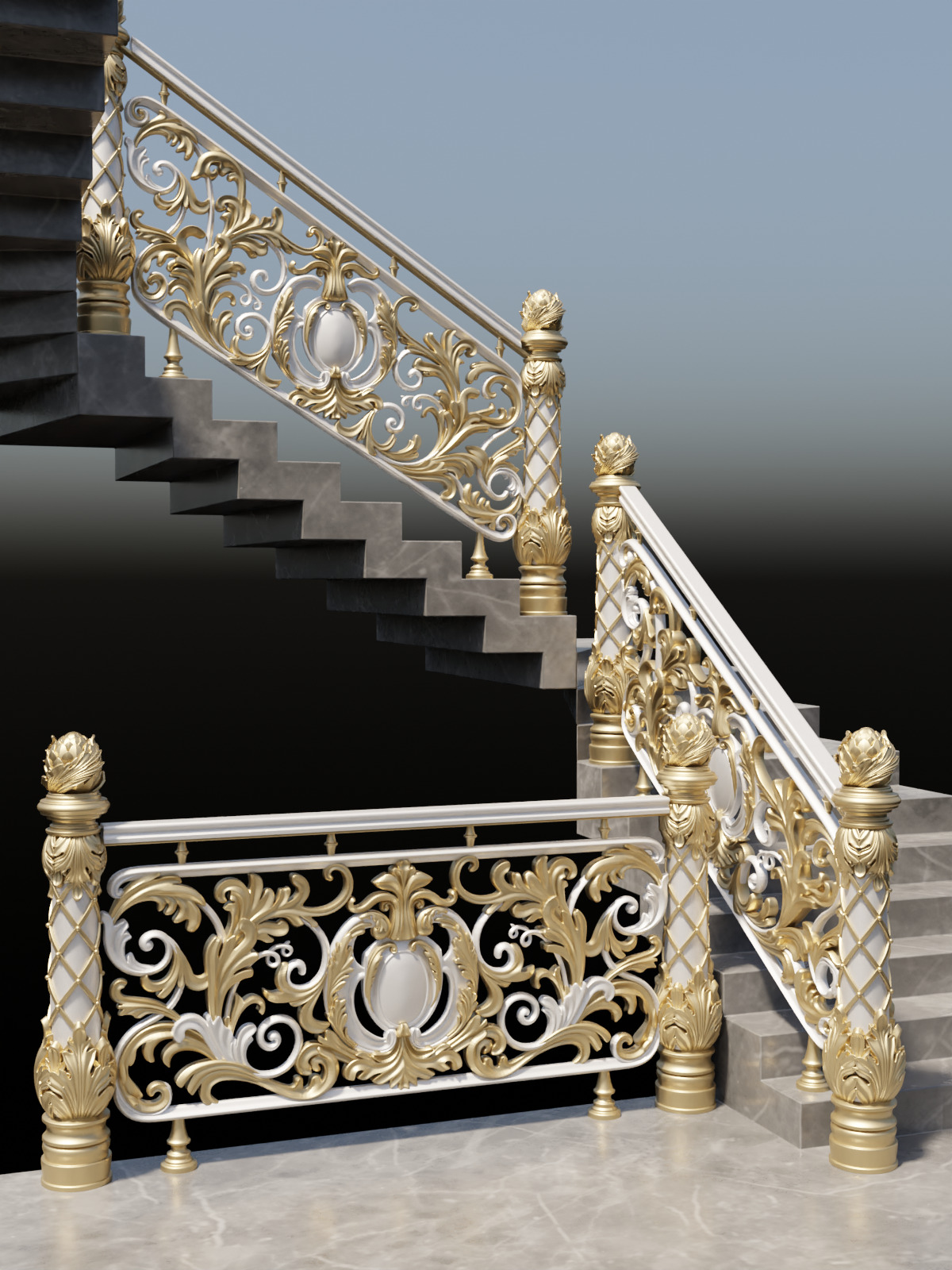 Staircase railings 3 Low-poly 3D model_4