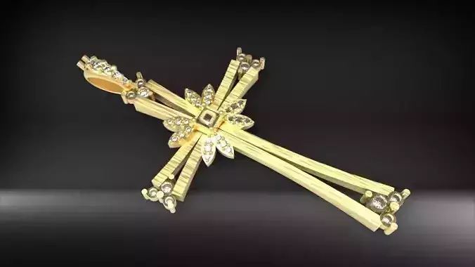 Flower Style Diamond Cross Pendant 