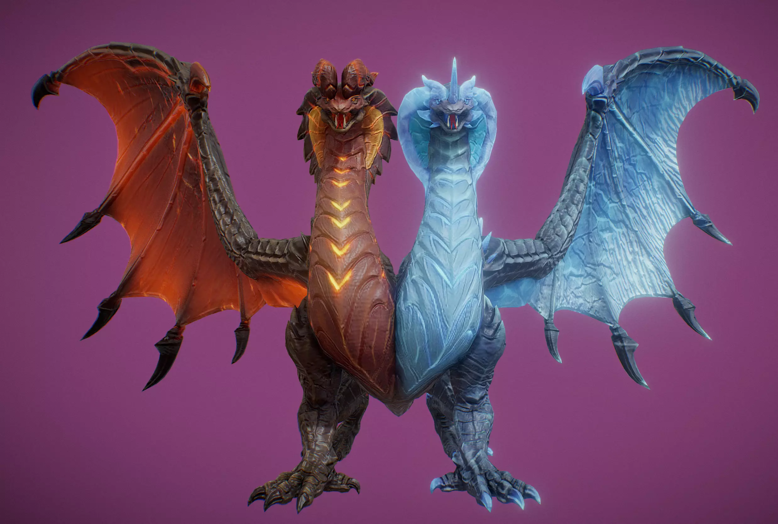 Two head dragon stage 4 Low-poly 3D model
