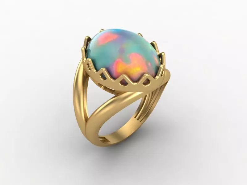 Gold ring with opal 3D print model_0