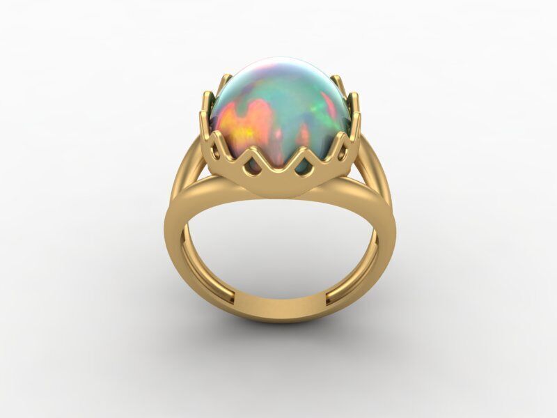 Gold ring with opal 3D print model_1